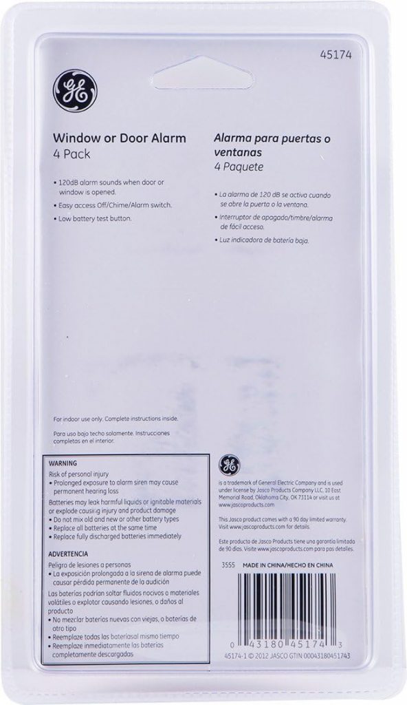 GE Personal Security Window and Door Alarm, 4 Pack, DIY Protection, Burglar Alert, Wireless, Chime/Alarm, Easy Installation, Ideal for Home, Garage, Apartment and More, 45174,White GE Personal Security Window and Door Alarm, 4 Pack, DIY Protection, Burglar Alert, Wireless, Chime/Alarm, Easy Installation, Ideal for Home, Garage, Apartment and More, 45174,White