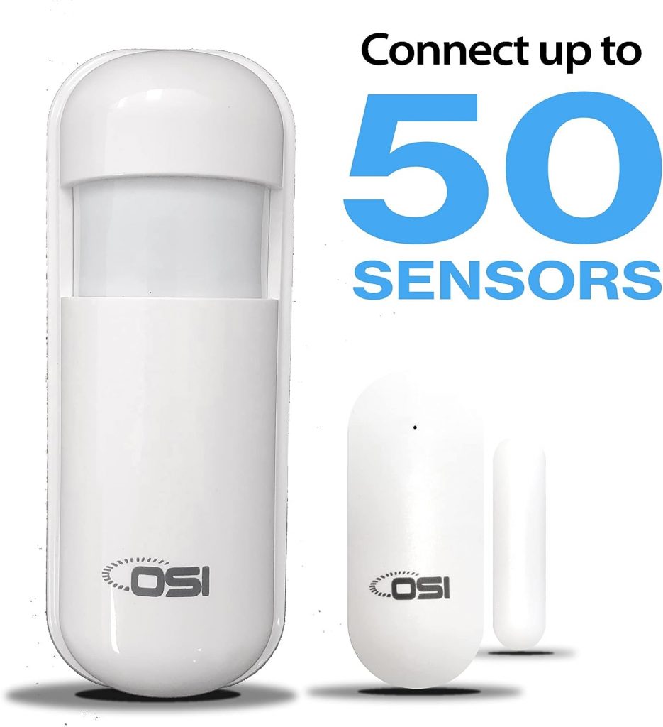 【OSI WIRELESS WIFI SMART HOME SECURITY MINI ALARM SYSTEM - 5 PIECE】DIY Home Wi-Fi Alarm Kit with Motion detector,Notifications with app,door/window sensor, siren,Compatible with Alexa,NO Monthly Fees
