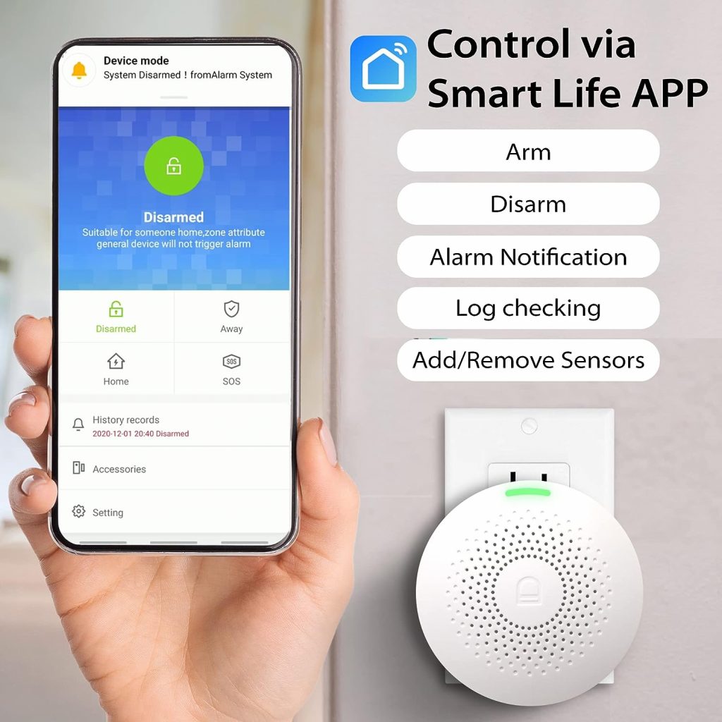 【OSI WIRELESS WIFI SMART HOME SECURITY MINI ALARM SYSTEM - 5 PIECE】DIY Home Wi-Fi Alarm Kit with Motion detector,Notifications with app,door/window sensor, siren,Compatible with Alexa,NO Monthly Fees