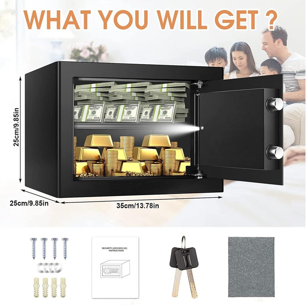 1.0 Cuft Home Safe Fireproof Waterproof, Digital Home Security Safe Box with Numeric Keypad and Spare Keys, Fireproof Document Safe for Home Money Firearm Medicines (25MD-6) 1.0 Cuft Home Safe Fireproof Waterproof, Digital Home Security Safe Box with Numeric Keypad and Spare Keys, Fireproof Document Safe for Home Money Firearm Medicines (25MD-6)