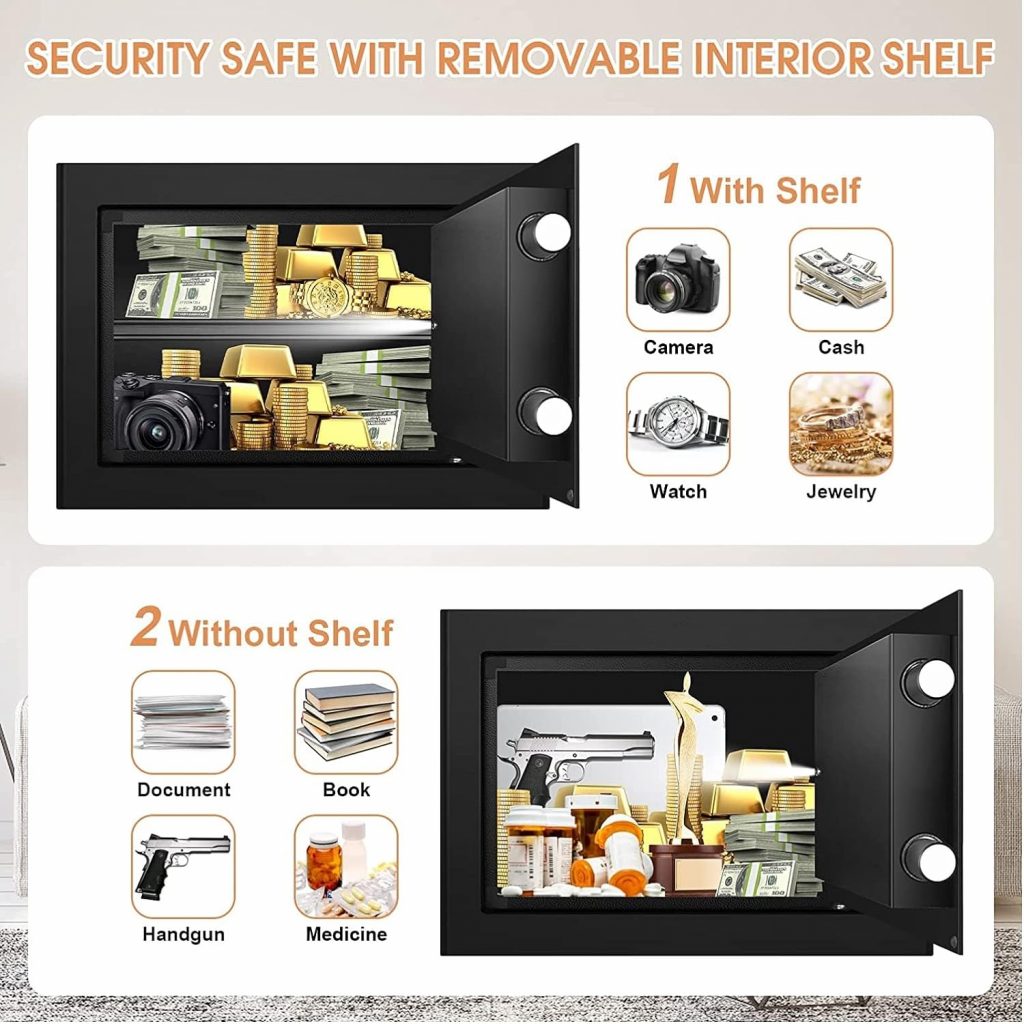1.0 Cuft Home Safe Fireproof Waterproof, Digital Home Security Safe Box with Numeric Keypad and Spare Keys, Fireproof Document Safe for Home Money Firearm Medicines (25MD-6) 1.0 Cuft Home Safe Fireproof Waterproof, Digital Home Security Safe Box with Numeric Keypad and Spare Keys, Fireproof Document Safe for Home Money Firearm Medicines (25MD-6)