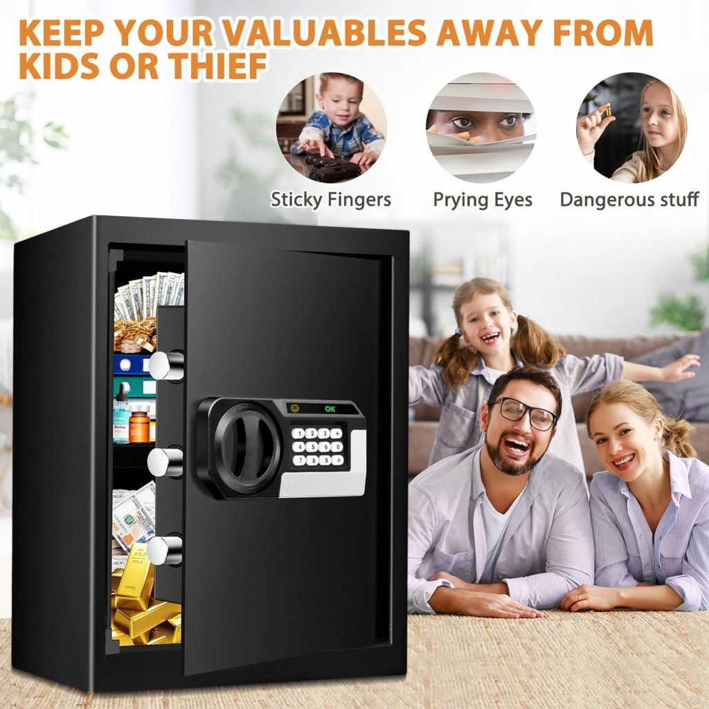 2.0 Cu ft Home Safe Fireproof Waterproof, Anti-Theft Fireproof Safe with Fireproof Document Bag, Combination Lock and Removable Shelf, Fire Safe Box for Home Important Documents Valuables 2.0 Cu ft Home Safe Fireproof Waterproof, Anti-Theft Fireproof Safe with Fireproof Document Bag, Combination Lock and Removable Shelf, Fire Safe Box for Home Important Documents Valuables