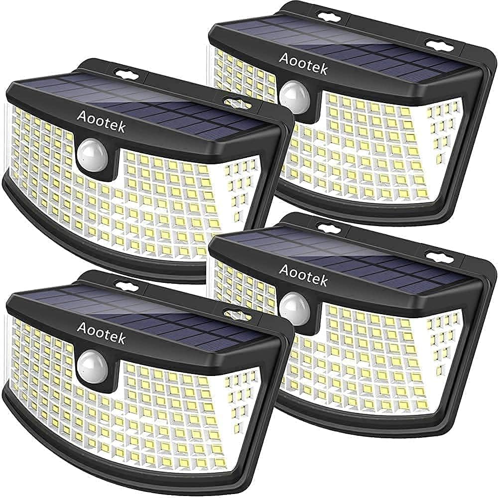 Aootek New Solar Lights 120 LEDs with Lights Reflector,270° Wide Angle, IP65 Waterproof, Easy-to-Install Security Lights for Front Door, Yard, Garage, Deck (4 Pack) Aootek New Solar Lights 120 LEDs with Lights Reflector,270° Wide Angle, IP65 Waterproof, Easy-to-Install Security Lights for Front Door, Yard, Garage, Deck (4 Pack)