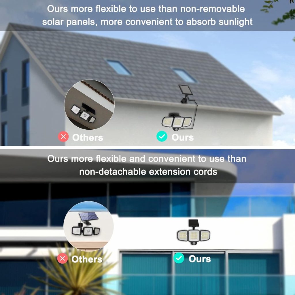 CEOTIS Solar Lights Outdoor, 243 LED 3500LM Motion Sensor Solar Lights for Outside, IP65 Waterproof 3 Heads Security Flood Lights, Separate Solar Panel Remote Control 3 Modes Wall Lights