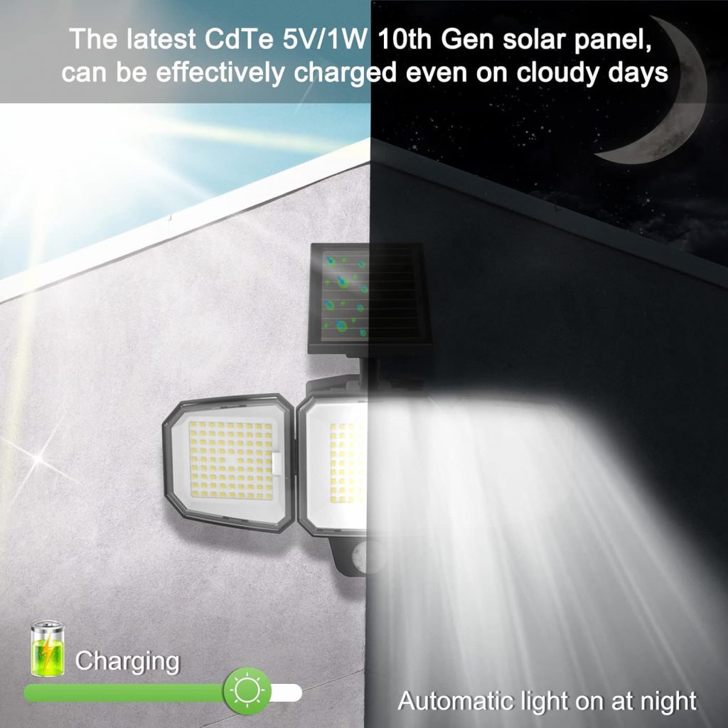 CEOTIS Solar Lights Outdoor, 243 LED 3500LM Motion Sensor Solar Lights for Outside, IP65 Waterproof 3 Heads Security Flood Lights, Separate Solar Panel Remote Control 3 Modes Wall Lights