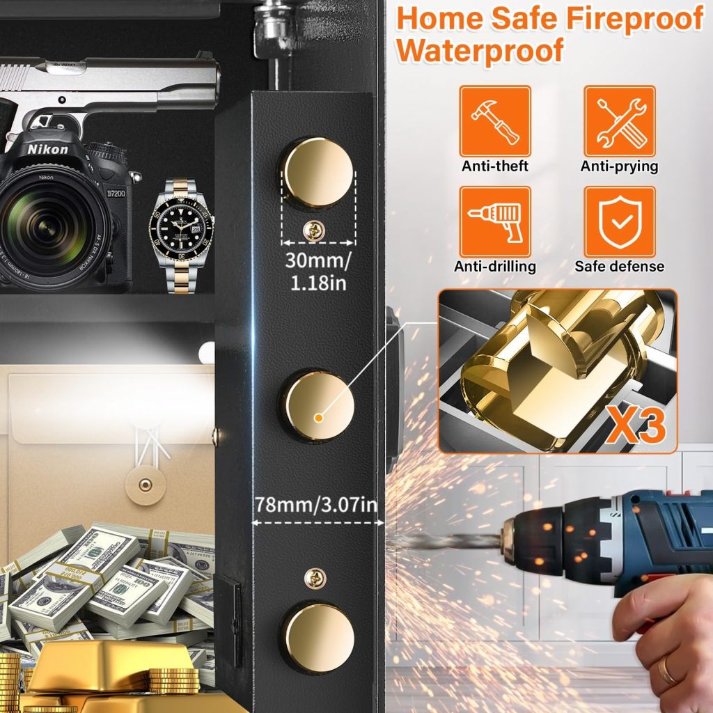 GHJGAGE 2.5 Cub Home Safe Fireproof Waterproof for HOME USE, Large Cabinet Safe Box with Fireproof Document Bag Removable Shelf, Personal Security Digital Safe for Home Money Firearm A4 Document GHJGAGE 2.5 Cub Home Safe Fireproof Waterproof for HOME USE, Large Cabinet Safe Box with Fireproof Document Bag Removable Shelf, Personal Security Digital Safe for Home Money Firearm A4 Document