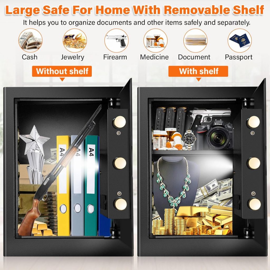GHJGAGE 2.5 Cub Home Safe Fireproof Waterproof for HOME USE, Large Cabinet Safe Box with Fireproof Document Bag Removable Shelf, Personal Security Digital Safe for Home Money Firearm A4 Document GHJGAGE 2.5 Cub Home Safe Fireproof Waterproof for HOME USE, Large Cabinet Safe Box with Fireproof Document Bag Removable Shelf, Personal Security Digital Safe for Home Money Firearm A4 Document
