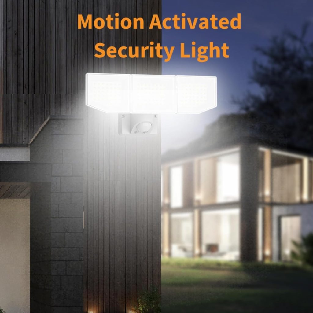 Motion Sensor Outdoor Lights, 38W 8000LM LED Security Lights, 3 Head Adjustable Motion Detected Flood Lights, IP65 Waterproof, Dusk to Dawn, 6500K, Outdoor Floodlights for Garage, Yard, Patio, Porch Motion Sensor Outdoor Lights, 38W 8000LM LED Security Lights, 3 Head Adjustable Motion Detected Flood Lights, IP65 Waterproof, Dusk to Dawn, 6500K, Outdoor Floodlights for Garage, Yard, Patio, Porch
