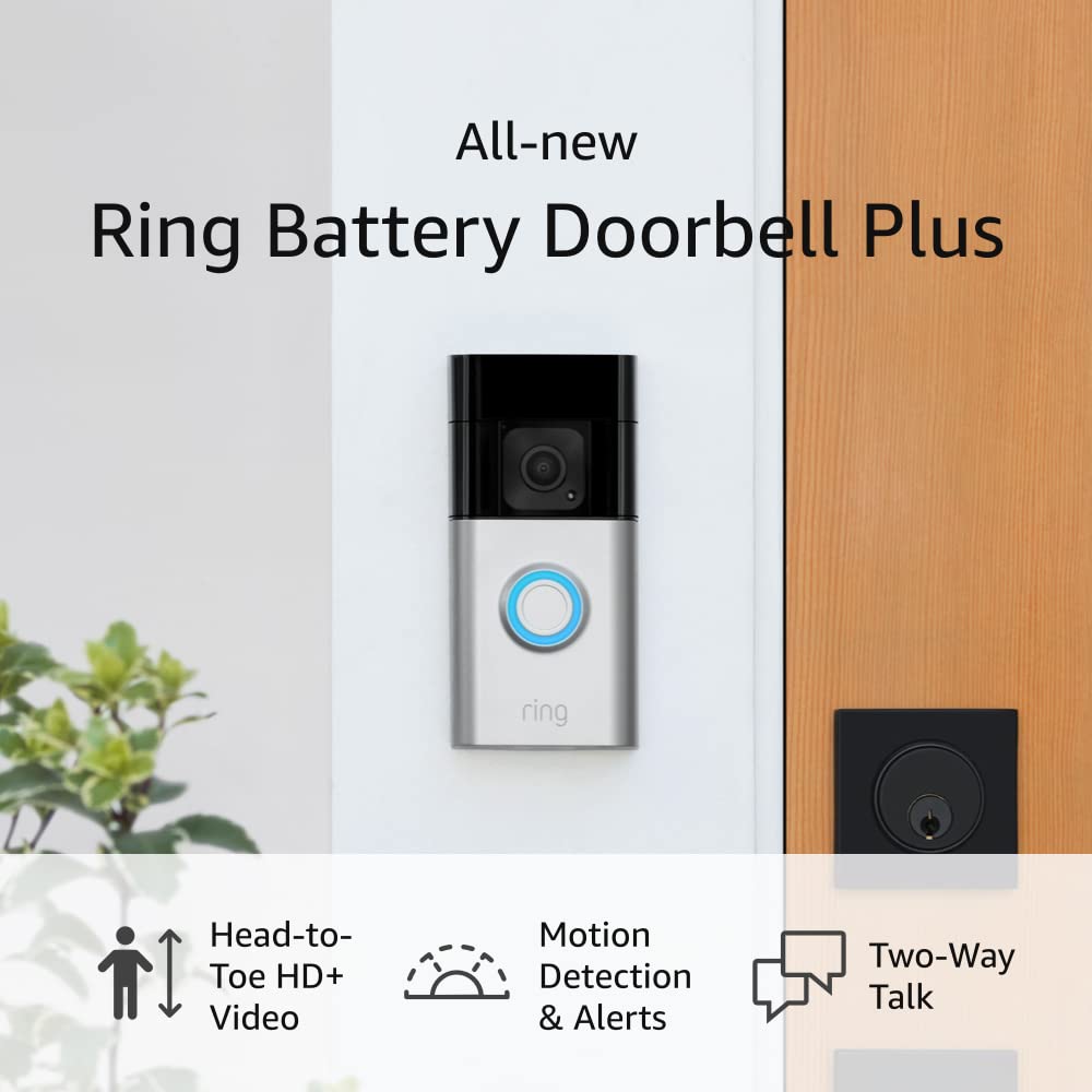 Ring Battery Doorbell Plus with Ring Stick Up Cam Battery, White Ring Battery Doorbell Plus with Ring Stick Up Cam Battery, White