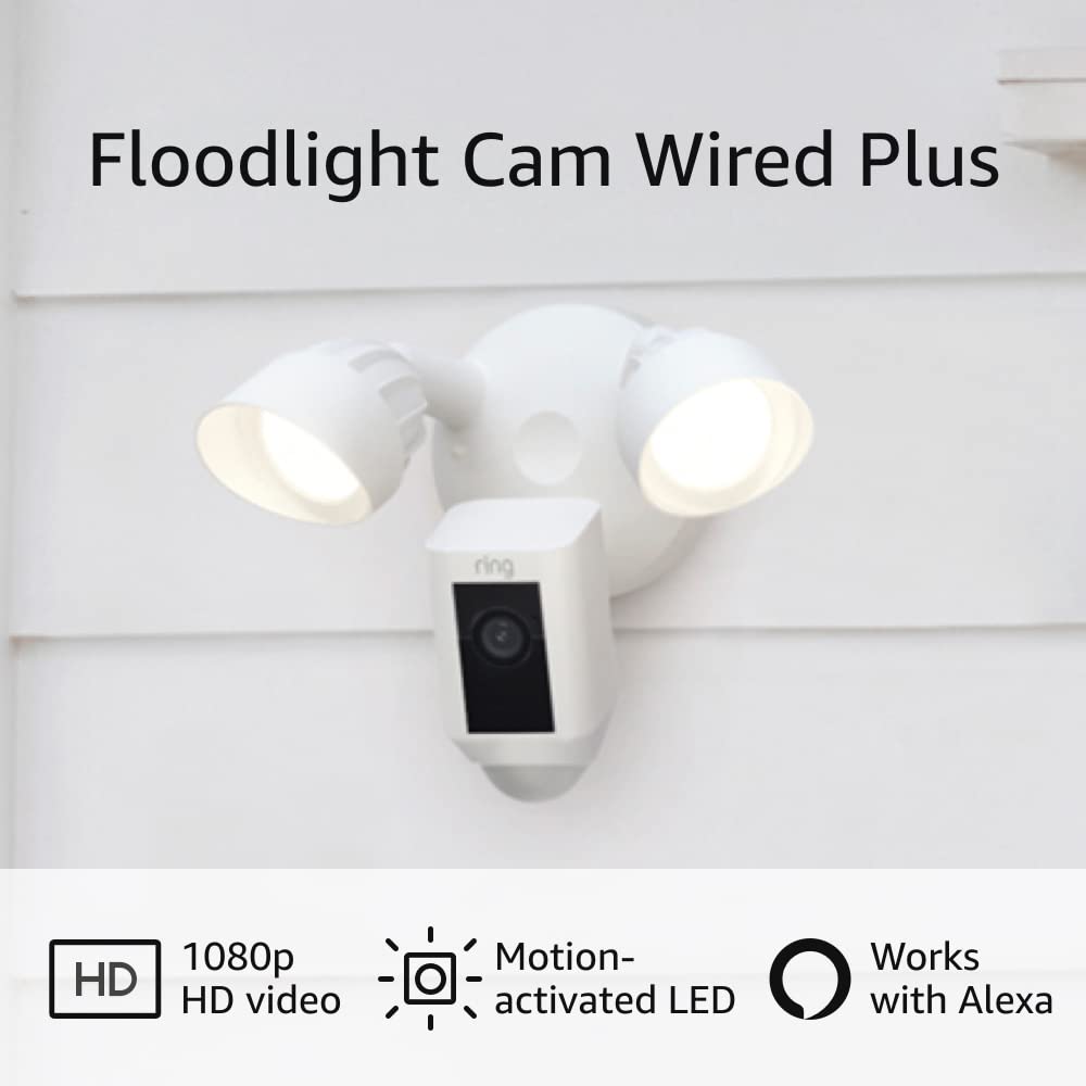 Ring Floodlight Cam Wired Plus with motion-activated 1080p HD video, White (2021 release) Ring Floodlight Cam Wired Plus with motion-activated 1080p HD video, White (2021 release)