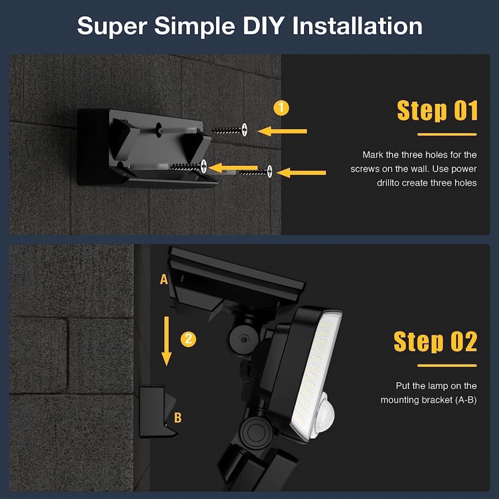 Solar Outdoor Lights - 3000LM 423 LED Motion Sensor Lights, 4 Heads IP65 Waterproof Powered Security Flood Lights, 270°Wide Lighting Angle Wall Light with Dual Sensors for Backyard Yard Patio