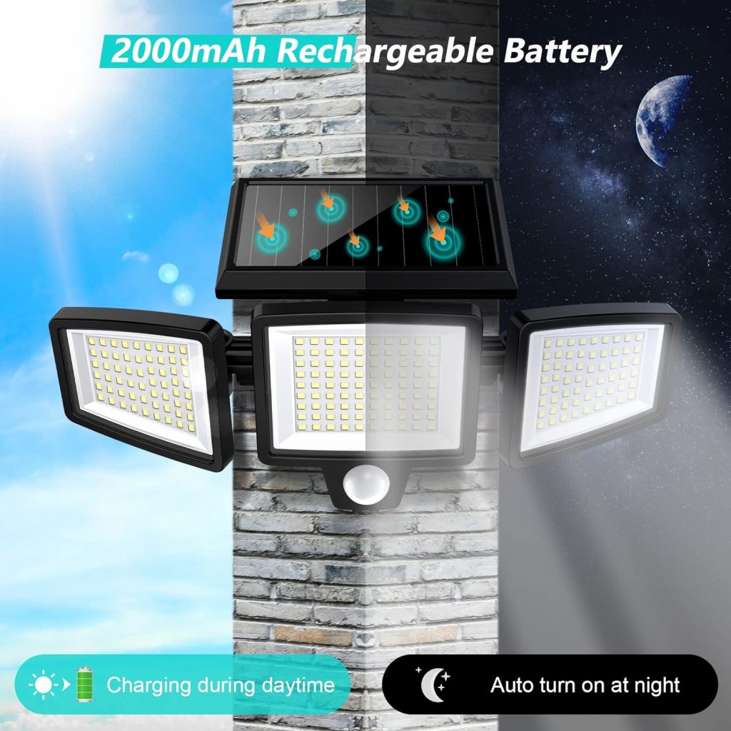 Tuffenough Solar Outdoor Lights 2500LM 210 LED Security Lights with Remote Control,3 Heads Motion Sensor Lights, IP65 Waterproof,270° Wide Angle Flood Wall Lights with 3 Modes(2 Packs) Tuffenough Solar Outdoor Lights 2500LM 210 LED Security Lights with Remote Control,3 Heads Motion Sensor Lights, IP65 Waterproof,270° Wide Angle Flood Wall Lights with 3 Modes(2 Packs)