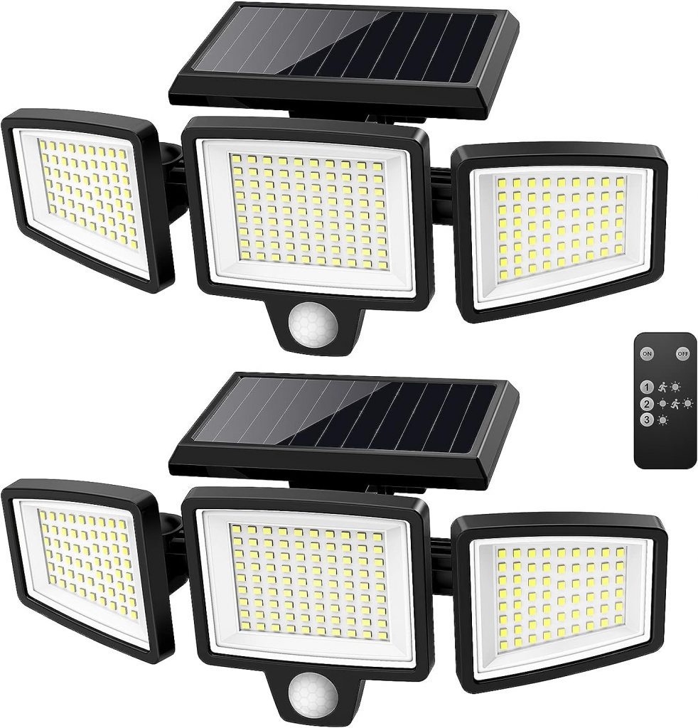Tuffenough Solar Outdoor Lights 2500LM 210 LED Security Lights with Remote Control,3 Heads Motion Sensor Lights, IP65 Waterproof,270° Wide Angle Flood Wall Lights with 3 Modes(2 Packs) Tuffenough Solar Outdoor Lights 2500LM 210 LED Security Lights with Remote Control,3 Heads Motion Sensor Lights, IP65 Waterproof,270° Wide Angle Flood Wall Lights with 3 Modes(2 Packs)