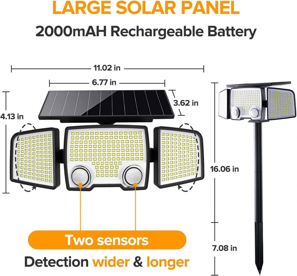 UME Solar Outdoor Lights 332 LED 7000K, Super Bright Motion Sensor Outdoor Lights with 2 Sensors, IP65 Waterproof 270 Wide Angle Solar Flood Lights with 3 Modes for Garden Patio Yard - 2 Pack UME Solar Outdoor Lights 332 LED 7000K, Super Bright Motion Sensor Outdoor Lights with 2 Sensors, IP65 Waterproof 270 Wide Angle Solar Flood Lights with 3 Modes for Garden Patio Yard - 2 Pack