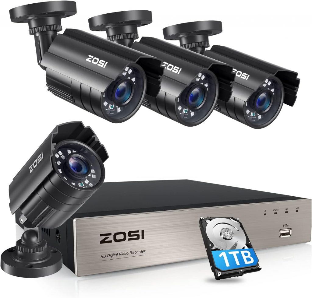 ZOSI 3K Lite Security Camera System with AI Human Vehicle Detection,H.265+ 8CH HD TVI Video DVR Recorder with 4X HD 1920TVL 1080P Indoor Outdoor Weatherproof CCTV Cameras,Remote Access,1TB Hard Drive