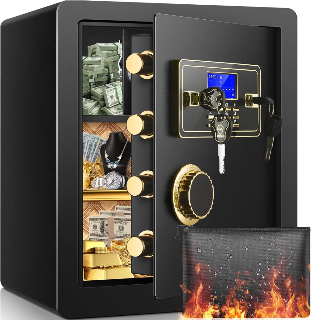 2.3 Cu ft Fireproof Safe Box for Home with Fireproof Bag, Electronic Home Security Safe with Programmable Keypad Lock and Built in Lock Box, Secure Documents Money Valuables 2.3 Cu ft Fireproof Safe Box for Home with Fireproof Bag, Electronic Home Security Safe with Programmable Keypad Lock and Built in Lock Box, Secure Documents Money Valuables